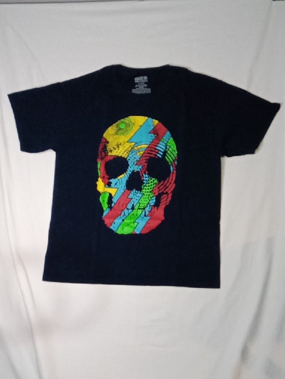 Route 66 Black Short Sleeve Tee with Multicolor Skull
